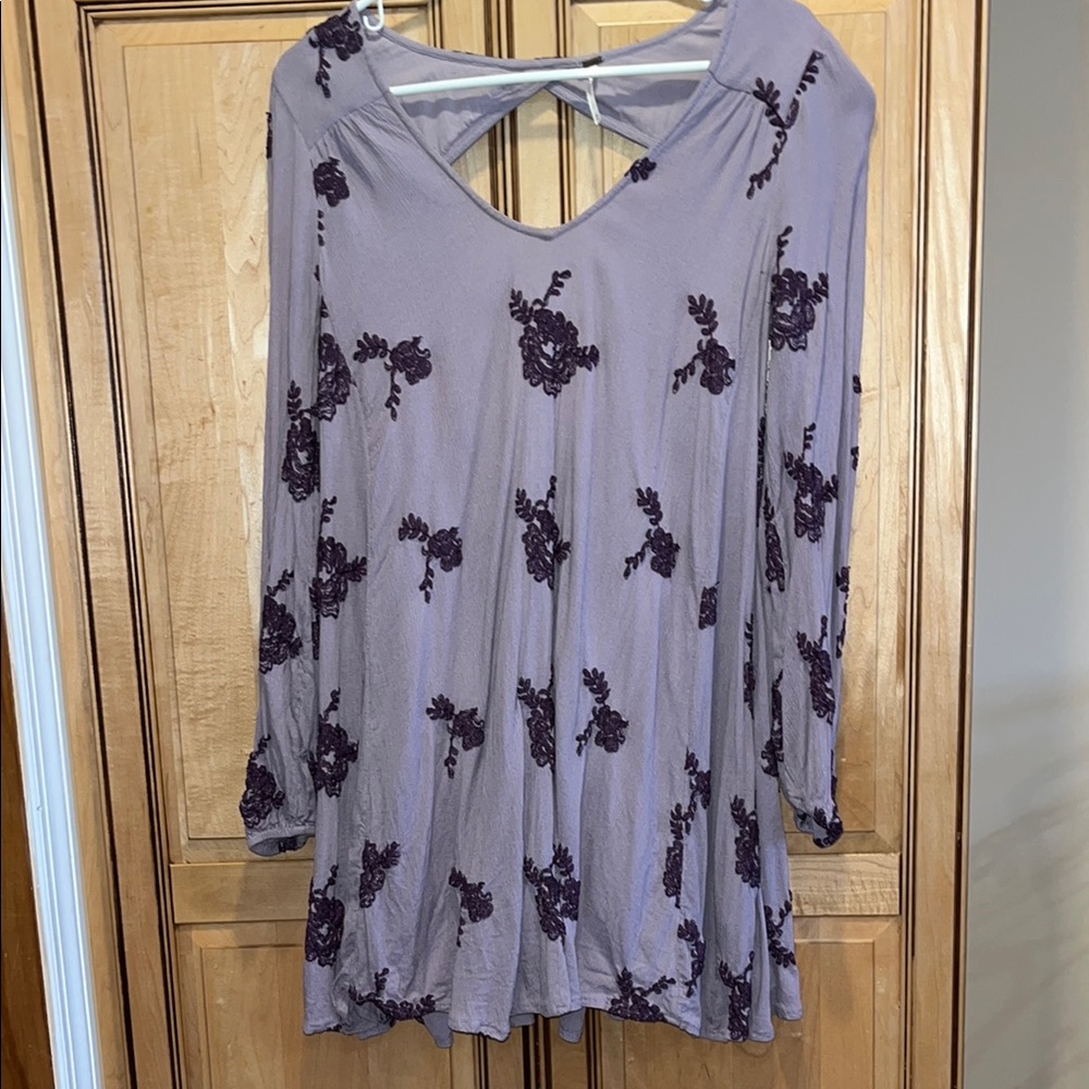 Free People Purple Long Sleeve Swing Dress